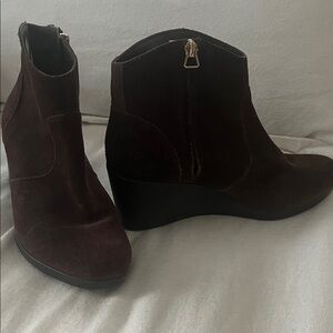 CROCS Dark Brown Suede Wedge Ankle Boots